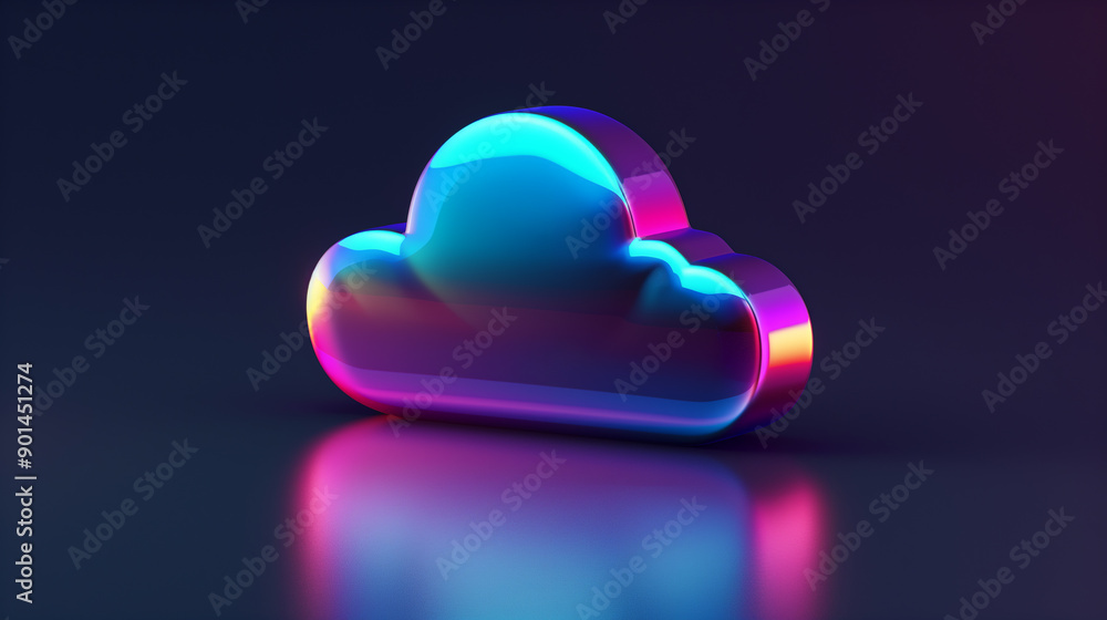 Poster a colorful cloud with a shiny, reflective surface. the cloud is illuminated by a light source, creat