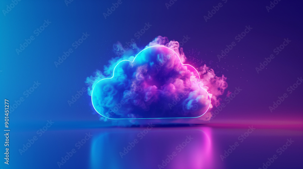 Poster a colorful cloud with a shiny, reflective surface. the cloud is illuminated by a light source, creat