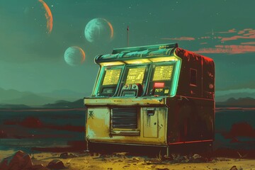 Deserted Jukebox on a Distant Planetary Landscape