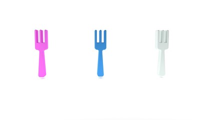Colorful Fork icon isolated on white background. Cutlery symbol. Minimalism concept. 3D render illustration