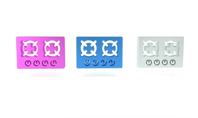 Colorful Gas stove icon isolated on white background. Cooktop sign. Hob with four circle burners. Minimalism concept. 3D render illustration
