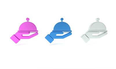 Colorful Covered with a tray of food icon isolated on white background. Tray and lid sign. Restaurant cloche with lid. Minimalism concept. 3D render illustration