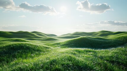Obraz premium A large, open field of grass with a bright sun shining down on it