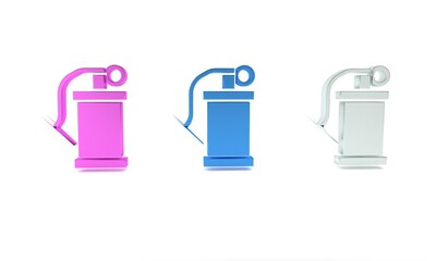 Colorful Hand smoke grenade icon isolated on white background. Bomb explosion. Minimalism concept. 3D render illustration