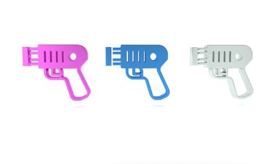 Colorful Police electric shocker icon isolated on white background. Shocker for protection. Taser is an electric weapon. Minimalism concept. 3D render illustration