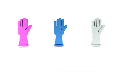 Colorful Rubber gloves icon isolated on white background. Latex hand protection sign. Housework cleaning equipment symbol. Minimalism concept. 3D render illustration