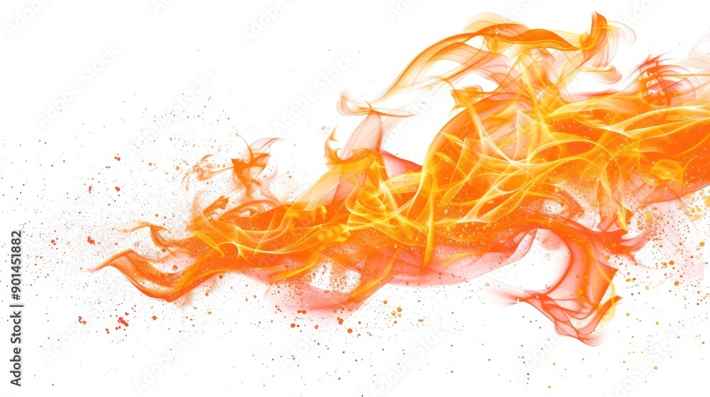 Poster bright and dynamic fire flames, isolated and cut out with intricate details on a white background, c