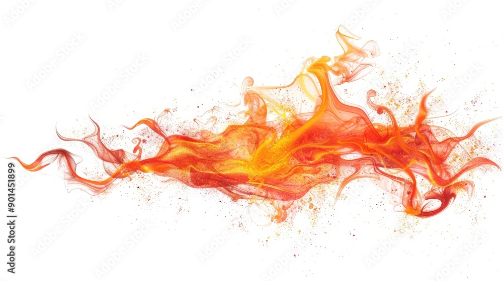 Poster bright and dynamic fire flames, isolated and cut out with intricate details on a white background, c