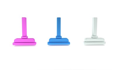 Colorful Rubber plunger with wooden handle for pipe cleaning icon isolated on white background. Toilet plunger. Minimalism concept. 3D render illustration