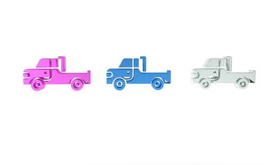 Colorful Pickup truck icon isolated on white background. Minimalism concept. 3D render illustration