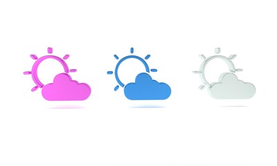 Colorful Sun and cloud weather icon isolated on white background. Minimalism concept. 3D render illustration