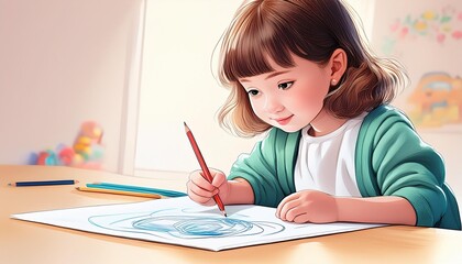 little child drawing with pencils