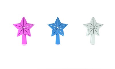 Colorful Christmas star icon isolated on white background. Merry Christmas and Happy New Year. Minimalism concept. 3D render illustration