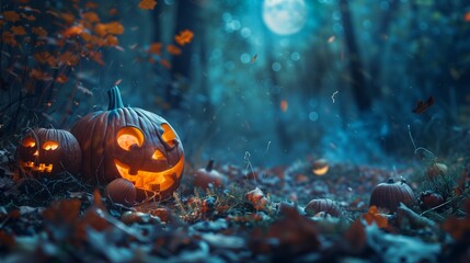 Halloween pumpkin under full moon