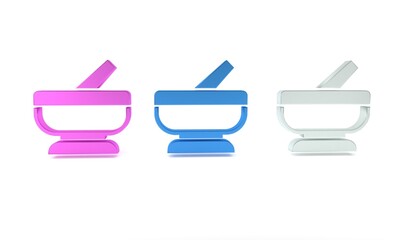 Colorful Mortar and pestle icon isolated on white background. Minimalism concept. 3D render illustration