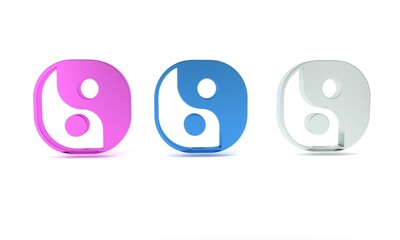 Colorful Yin Yang symbol of harmony and balance icon isolated on white background. Minimalism concept. 3D render illustration