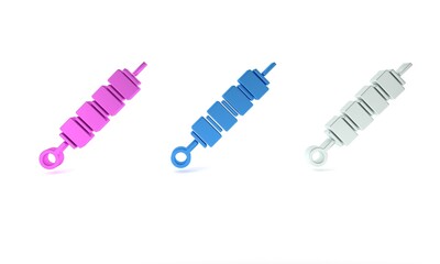 Colorful Grilled shish kebab on skewer stick icon isolated on white background. Meat kebab on skewer stick. Picnic with grilled meat. Minimalism concept. 3D render illustration