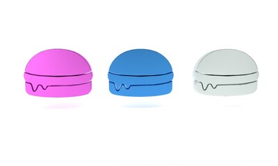 Colorful Burger icon isolated on white background. Hamburger icon. Cheeseburger sandwich sign. Fast food menu. Minimalism concept. 3D render illustration