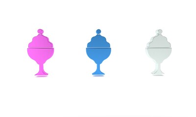 Fototapeta premium Colorful Ice cream in the bowl icon isolated on white background. Sweet symbol. Minimalism concept. 3D render illustration
