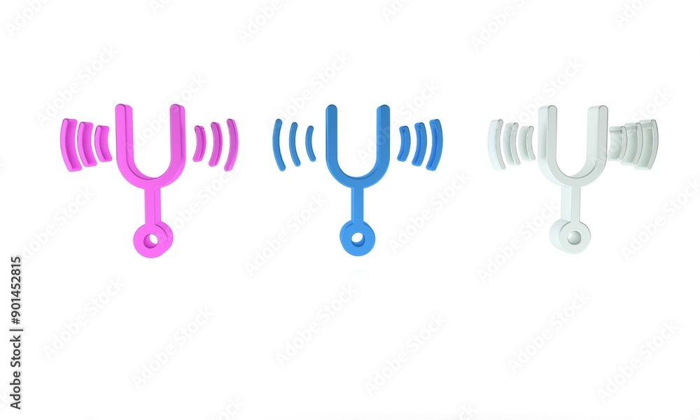 Poster colorful musical tuning fork for tuning musical instruments icon isolated on white background. minim