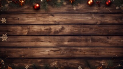 Old wood background with fir branches. Space for a greeting message. Neural network ai generated art