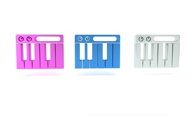 Colorful Music synthesizer icon isolated on white background. Electronic piano. Minimalism concept. 3D render illustration