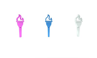 Colorful Torch flame icon isolated on white background. Symbol fire hot, flame power, flaming and heat. Minimalism concept. 3D render illustration