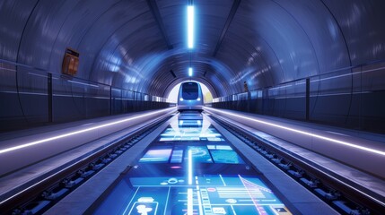 Dynamic Commute Futuristic Electric Train Journey Through Interactive Tunnel