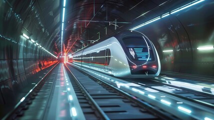 Dynamic Commute Futuristic Electric Train Journey Through Interactive Tunnel