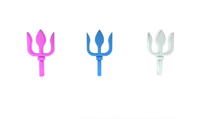 Colorful Neptune Trident icon isolated on white background. Minimalism concept. 3D render illustration