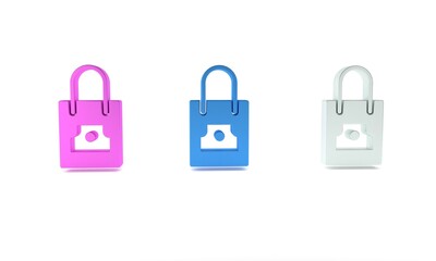 Colorful Paper shopping bag with spray can nozzle cap icon isolated on white background. Minimalism concept. 3D render illustration