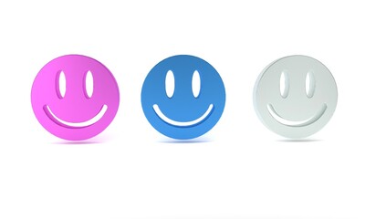 Colorful Smile face icon isolated on white background. Smiling emoticon. Happy smiley chat symbol. Minimalism concept. 3D render illustration