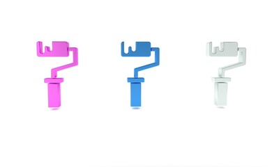 Colorful Paint roller brush icon isolated on white background. Minimalism concept. 3D render illustration
