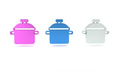 Colorful Cooking pot icon isolated on white background. Boil or stew food symbol. Minimalism concept. 3D render illustration