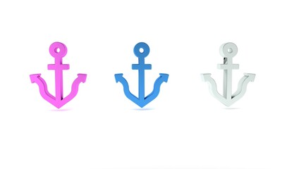 Colorful Anchor icon isolated on white background. Minimalism concept. 3D render illustration