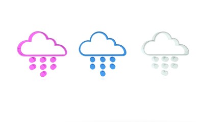 Colorful Cloud with rain icon isolated on white background. Rain cloud precipitation with rain drops. Minimalism concept. 3D render illustration