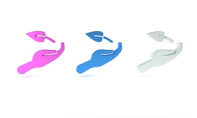 Colorful Sprout in hand of environmental protection icon isolated on white background. Seed and seedling. Planting sapling. Ecology concept. Minimalism concept. 3D render illustration