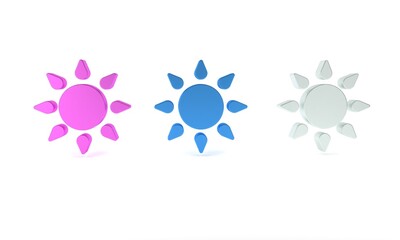 Colorful Sun icon isolated on white background. Minimalism concept. 3D render illustration