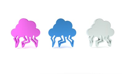 Colorful Storm icon isolated on white background. Cloud and lightning sign. Weather icon of storm. Minimalism concept. 3D render illustration