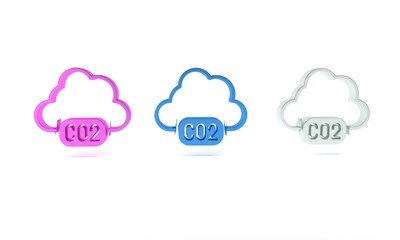Colorful CO2 emissions in cloud icon isolated on white background. Carbon dioxide formula, smog pollution concept, environment concept. Minimalism concept. 3D render illustration