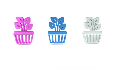 Colorful Indoor plant ivy in a pot icon isolated on white background. Branch with leaves. Minimalism concept. 3D render illustration