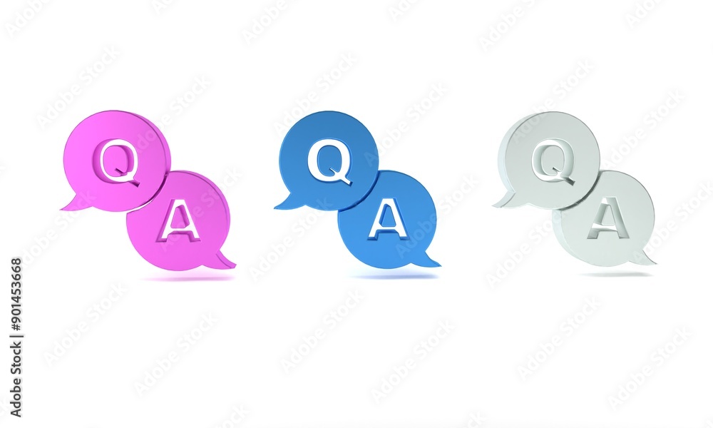 Poster colorful speech bubbles with question and answer icon isolated on white background. q and a symbol. 