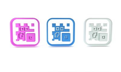 Colorful QR code sample for smartphone scanning icon isolated on white background. Minimalism concept. 3D render illustration