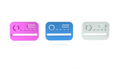 Colorful Credit card icon isolated on white background. Online payment. Cash withdrawal. Financial operations. Shopping sign. Minimalism concept. 3D render illustration