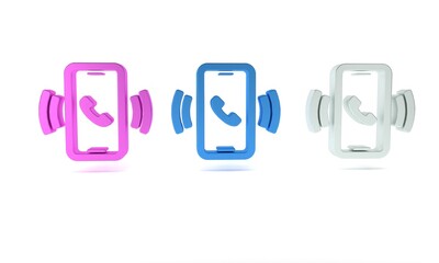 Colorful Telephone 24 hours support icon isolated on white background. All-day customer support call-center. Full time call services. Minimalism concept. 3D render illustration