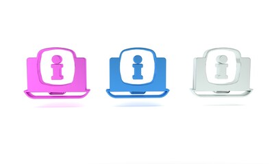 Colorful Laptop with information icon isolated on white background. Minimalism concept. 3D render illustration