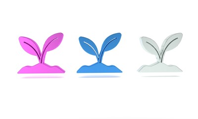 Colorful Sprout icon isolated on white background. Seed and seedling. Leaves sign. Leaf nature. Minimalism concept. 3D render illustration