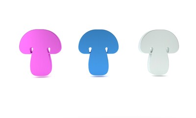 Colorful Mushroom icon isolated on white background. Minimalism concept. 3D render illustration