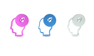 Colorful Human head with leaf inside icon isolated on white background. Minimalism concept. 3D render illustration