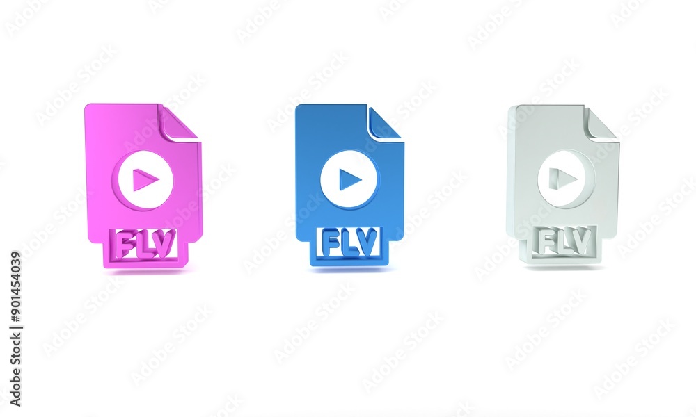 Poster colorful flv file document video file format. download flv button icon isolated on white background.
